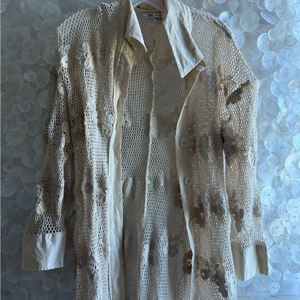 Zara Cream Chrochet Long Sleeve Cardigan